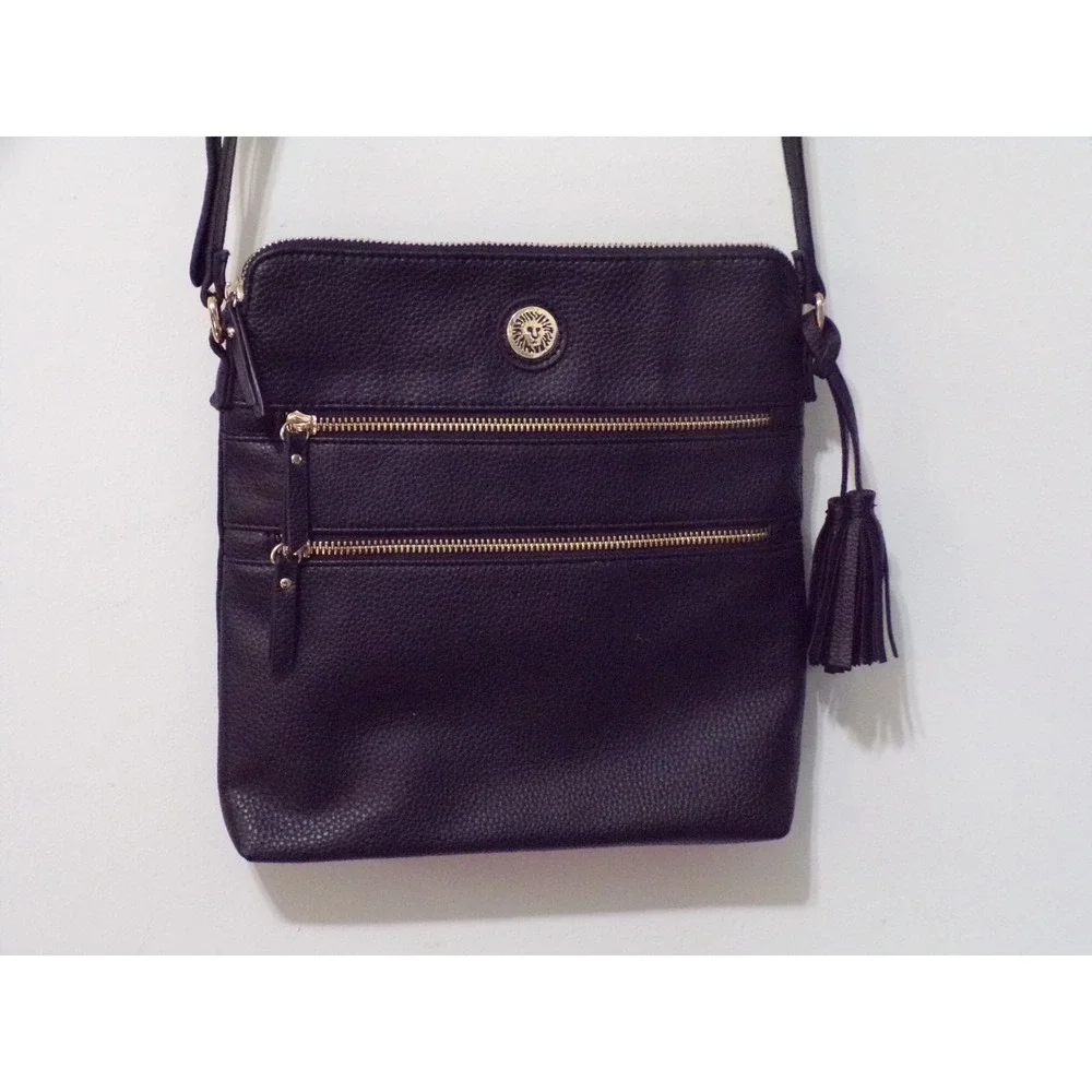 Anne Klein Black Satchel Handbag Gold Hardware Structured Shoulder Crossbody